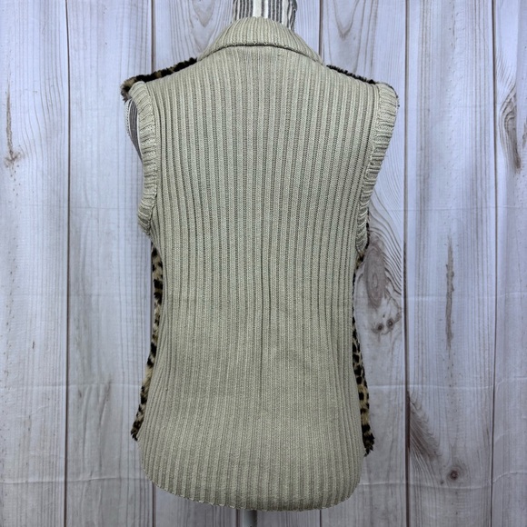 Vintage Carolina Colours Leopard Print Faux Fur Full Zip Vest 90's Ribbed Medium - Picture 3 of 10
